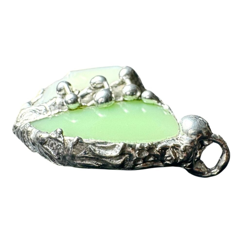 Vaseline Glass “Mended” Heart Pendant Bezel Artisan Crafted Glowing Glass - Picture 11 of 17